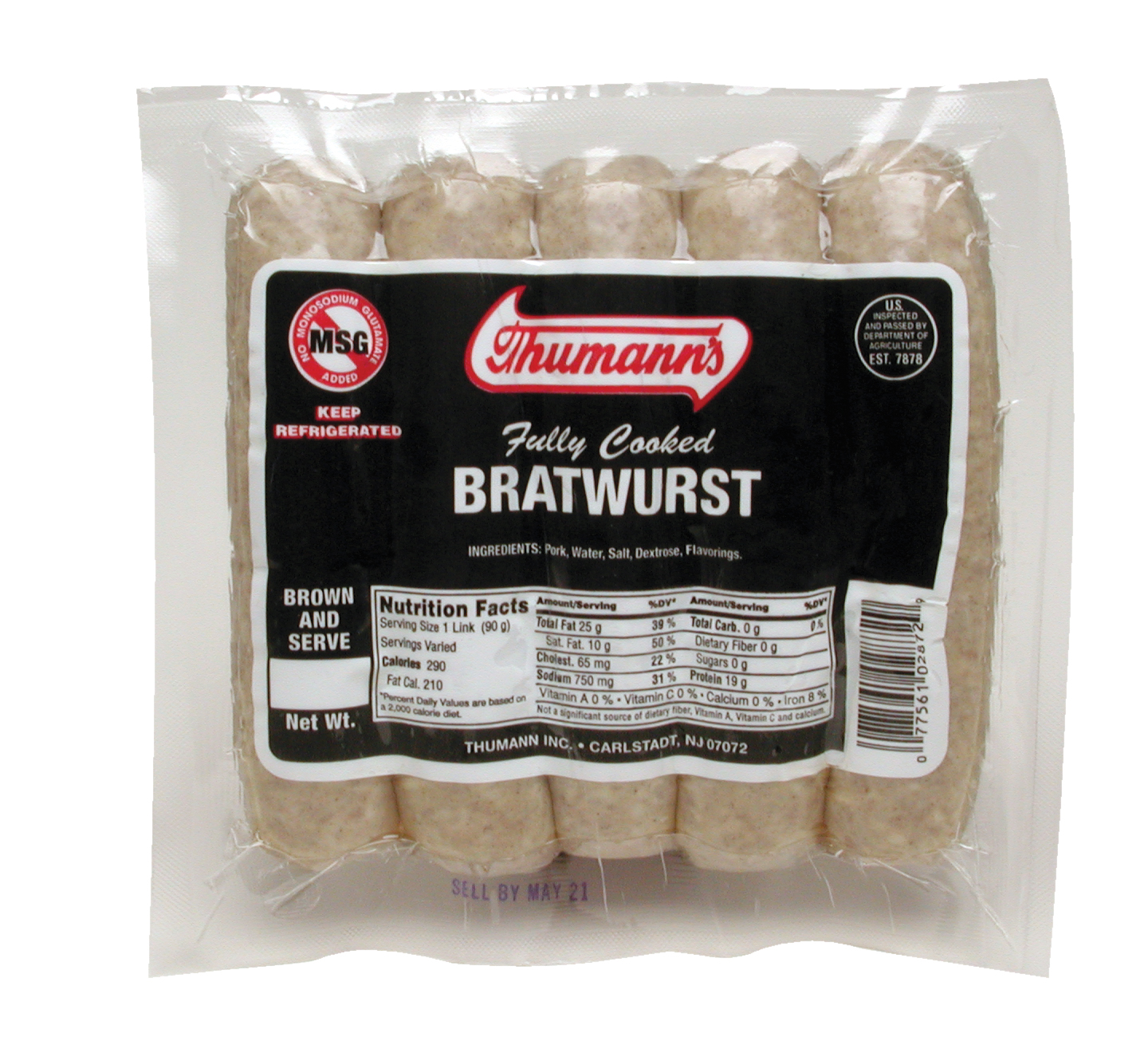 PRECOOK BRATWURST 1lb. - 18PCS/CS